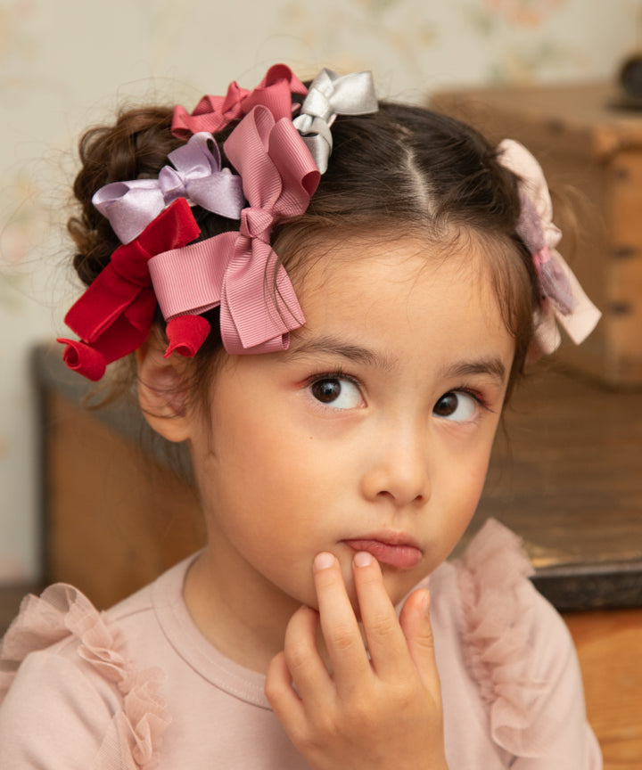 花柄親子リボンヘアゴム大小ペアうさみみネイビーホワイトキッズ