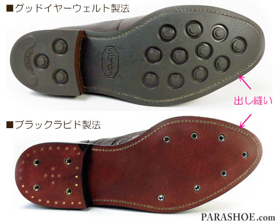 グッドイヤーウェルト製法とブラックラピド製法の違いと比較、見分け方