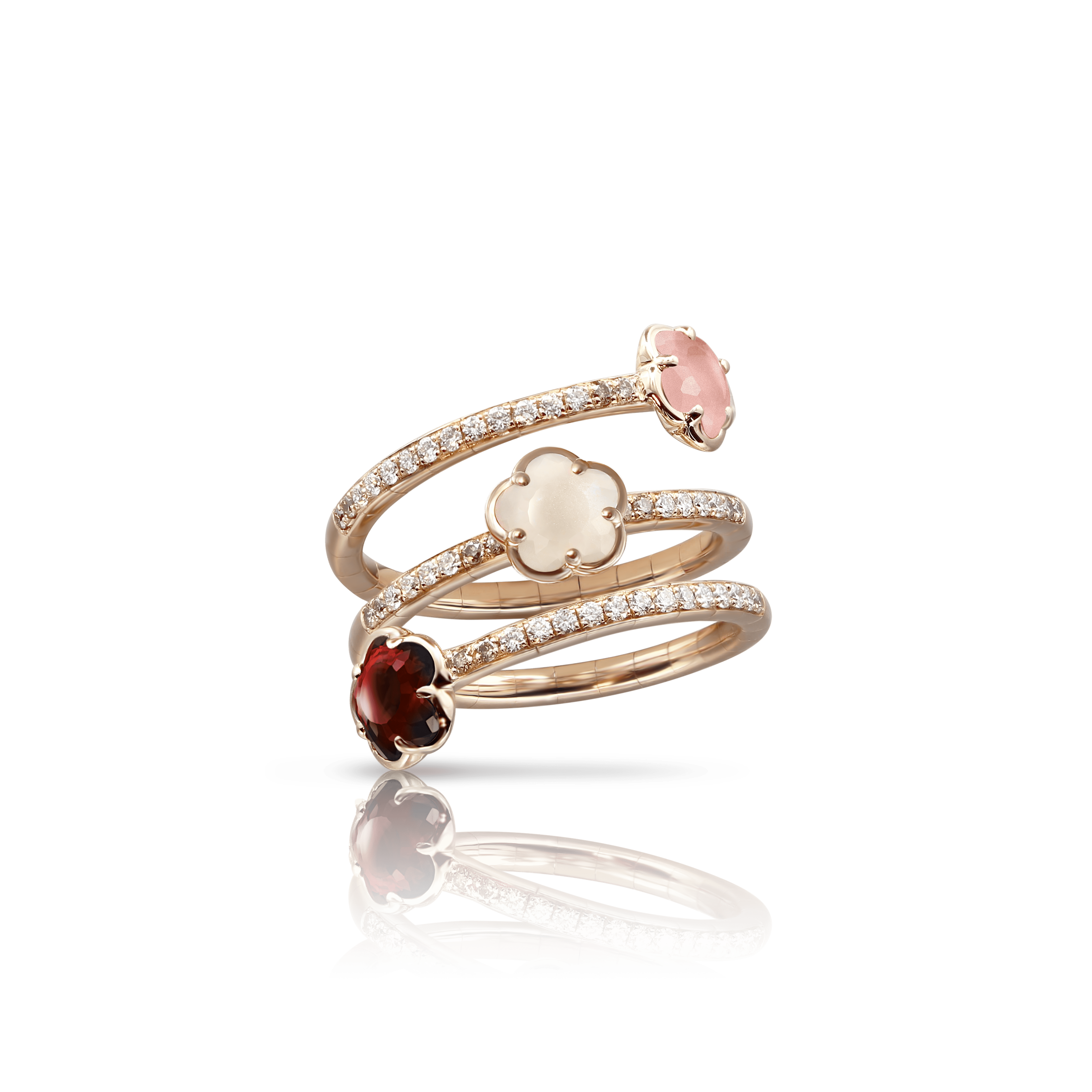 Figlia dei Fiori 3 Flowers Twist Ring with Earth gems | Pasquale Bruni