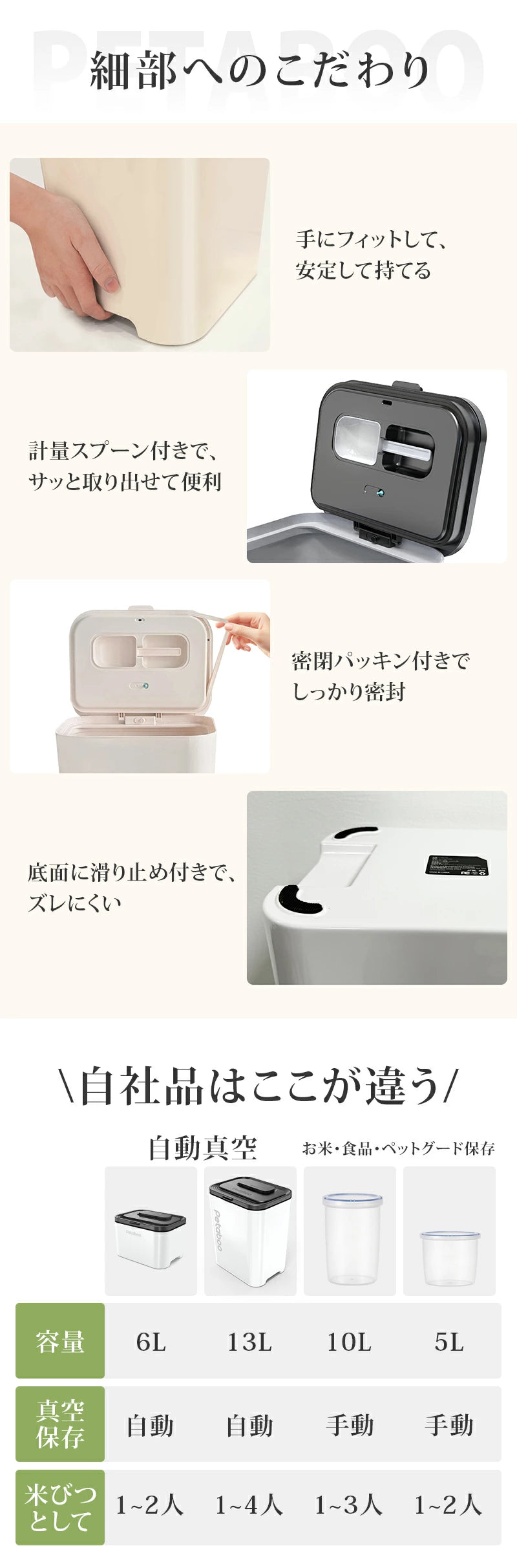 真空 米びつ｜お米の鮮度を長く保つ 密閉・防湿保存容器 | Petaboo