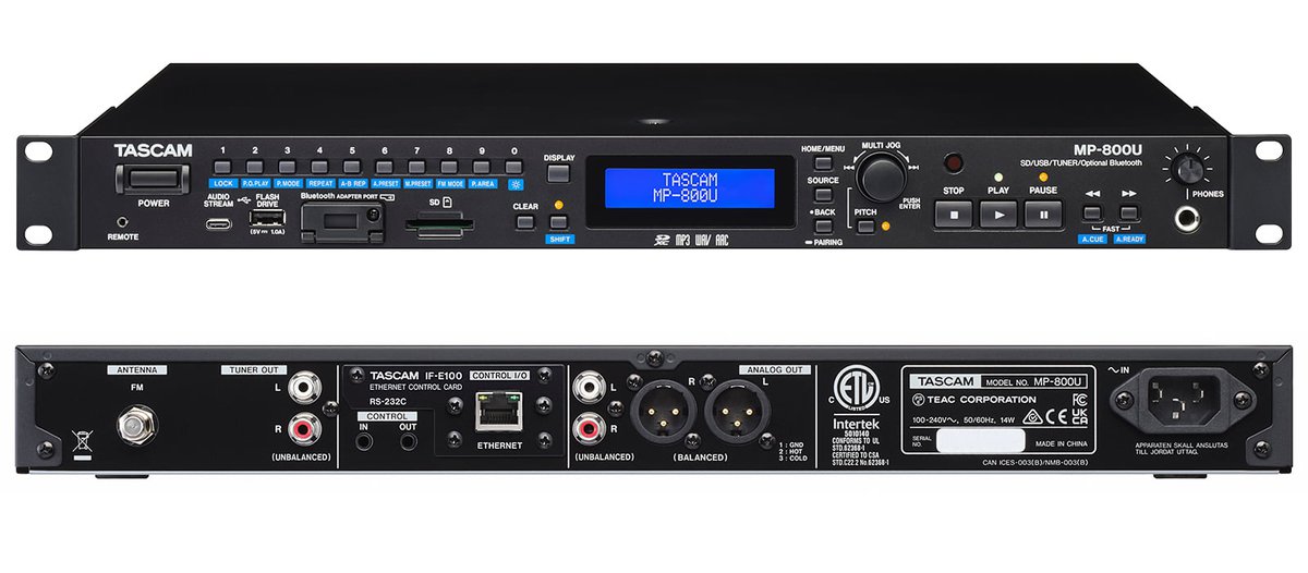 タスカム、1Uラックサイズの業務用SD/USBプレーヤー「MP-800U」。USB