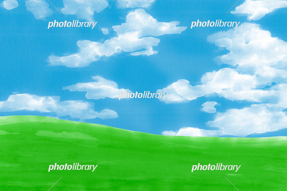 緑の草原と青空水彩画 イラスト素材 [6738965] - フォトライブラリー