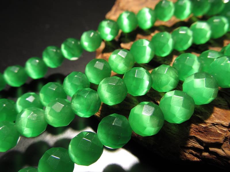 ☆一連☆グリーンカラー☆お手軽キャッツアイ☆キャッツアイ【人工石