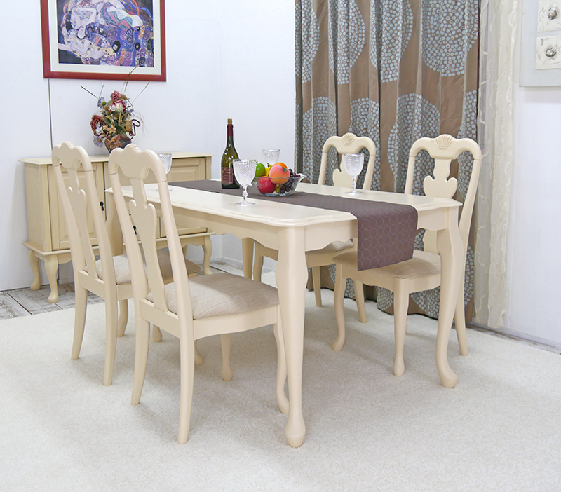 クラシックな猫脚家具/アイボリーホワイトのネコ脚テーブルとチェアー