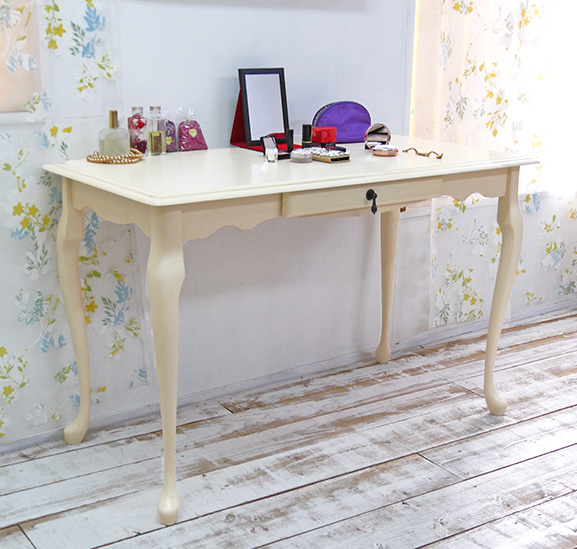 エレガントアイボリーのクィーンアン様式家具猫脚コンソールテーブル