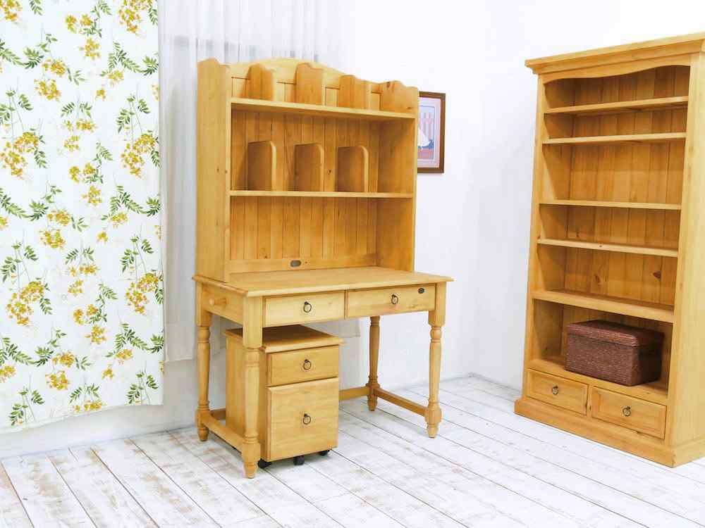 カントリーデスク｜上置き本棚付カントリー学習机｜リング取手