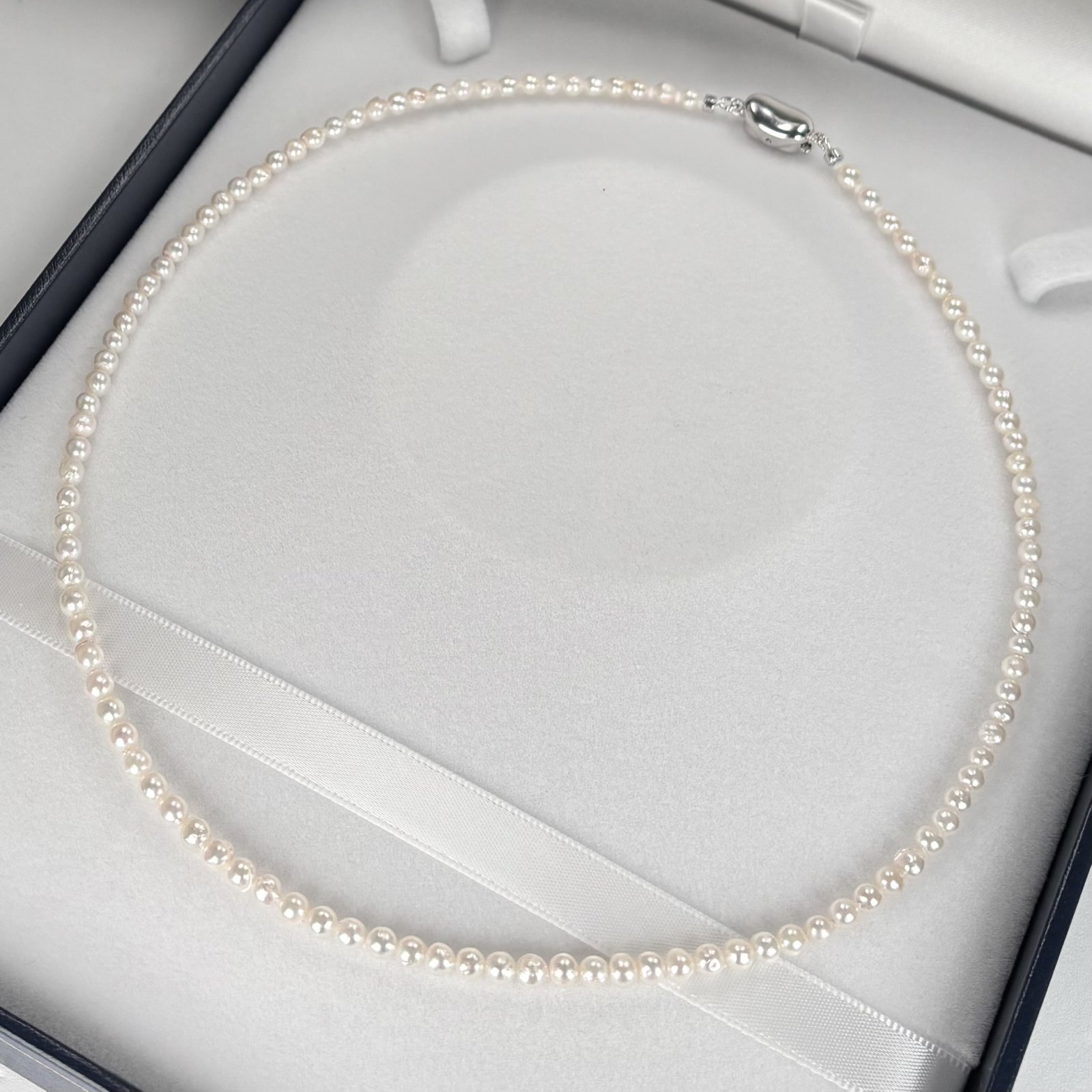 アコヤ真珠 ベビーパールネックレス 3.5-4mm ホワイト セミラウンド 約