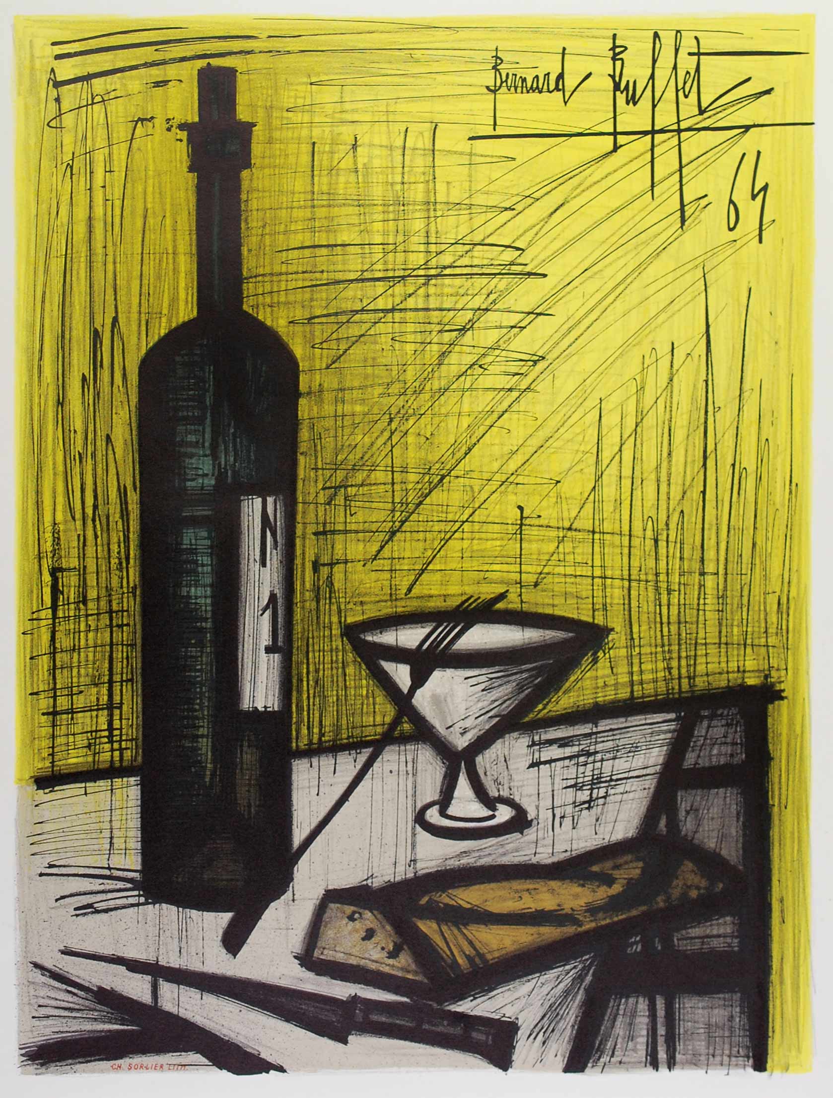 ベルナール・ビュッフェ、「Nature morte au lapin」、希少画集の額装