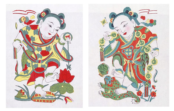 中国民間版画「劉海戯金蟾」（門画） | コレクション | 印刷博物館