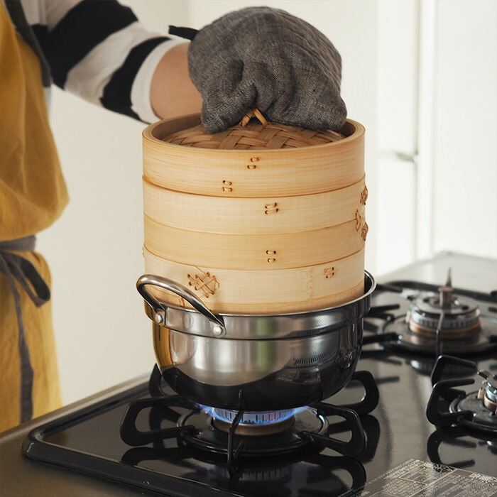 かごや 竹 中華せいろ 18cm 2段 ステンレス鍋付セット | 食器と料理