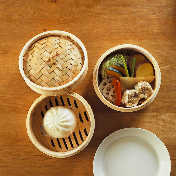 かごや 竹 中華せいろ 18cm 2段 ステンレス鍋付セット | 食器と料理