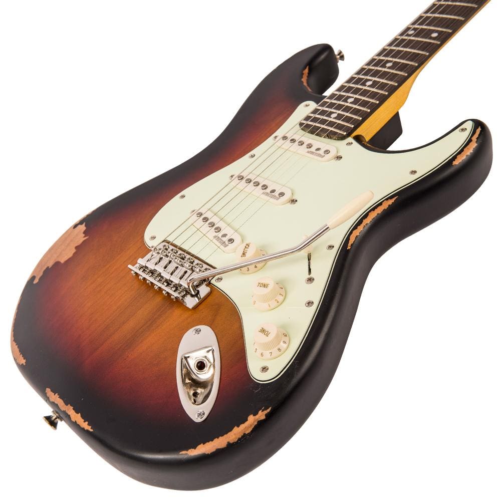 Vintage Icon V6MR Electric Guitar – Distressed Sunburst