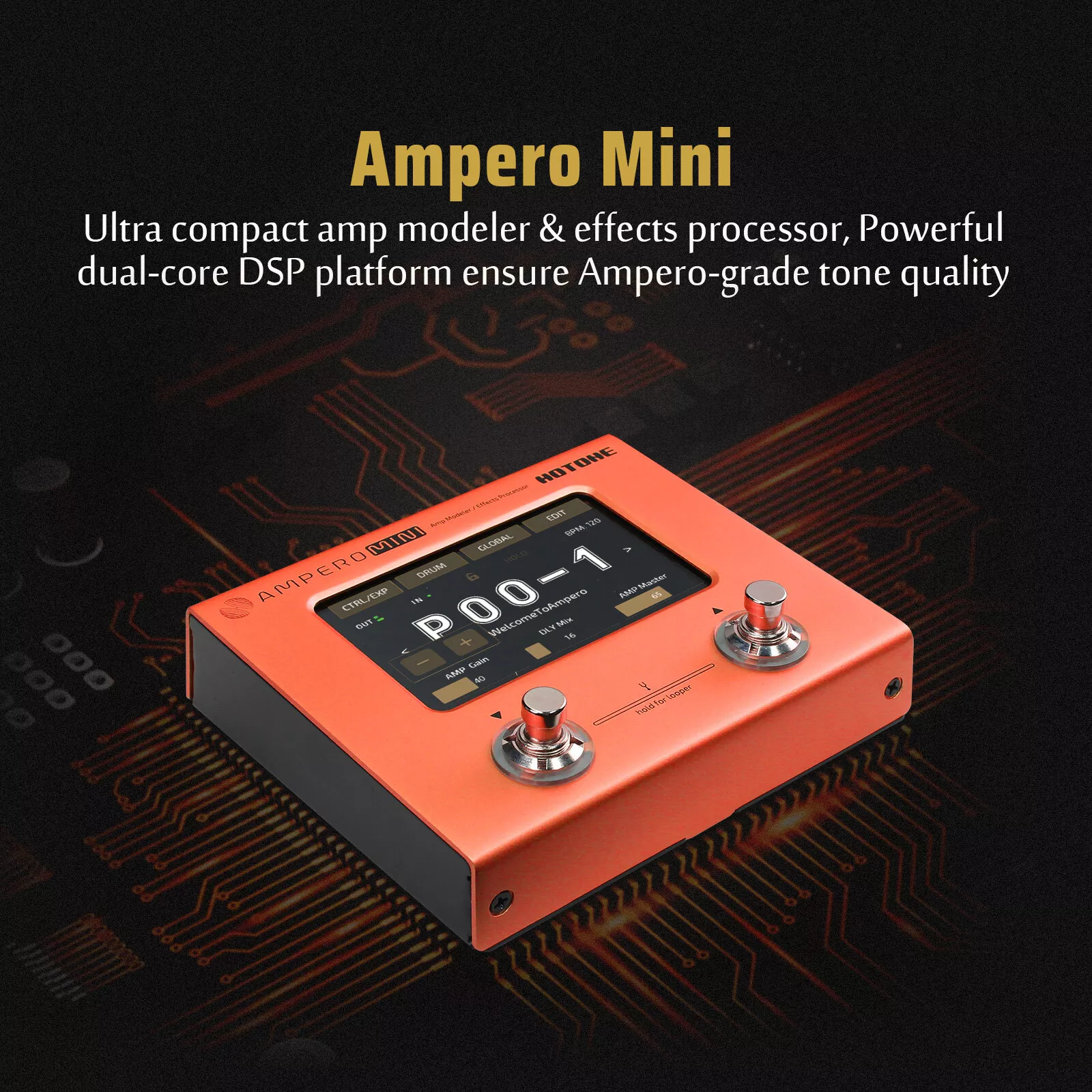 Hotone Ampero Mini (Orange) MP-50 Amp Modeler & Effects Processor