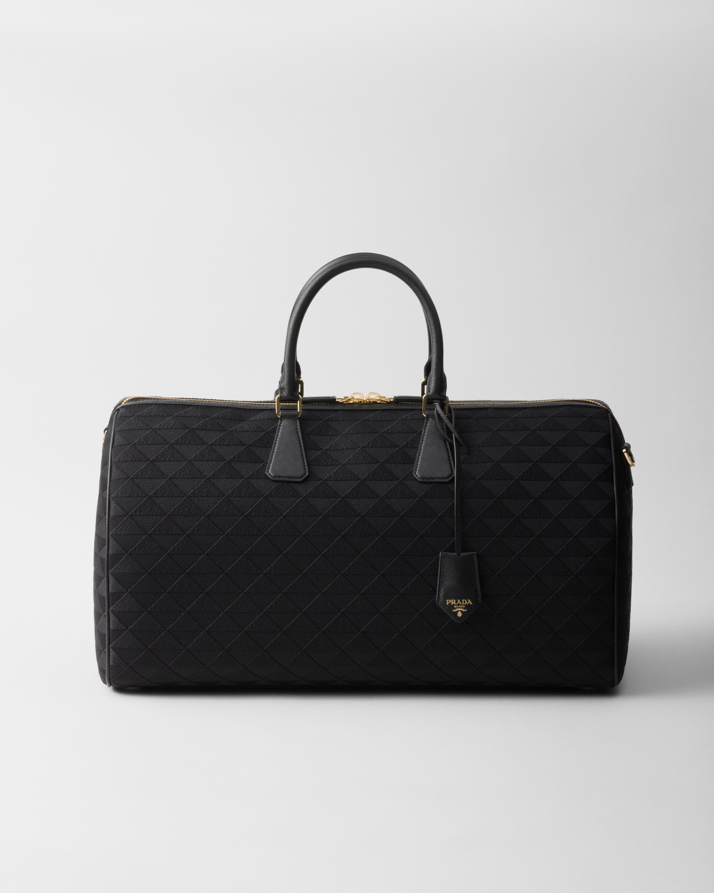 Black Embroidered Fabric Duffel Bag | PRADA