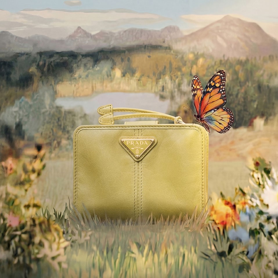 コニャックブラウン／ナチュラル シアリング ミニハンドバッグ | PRADA