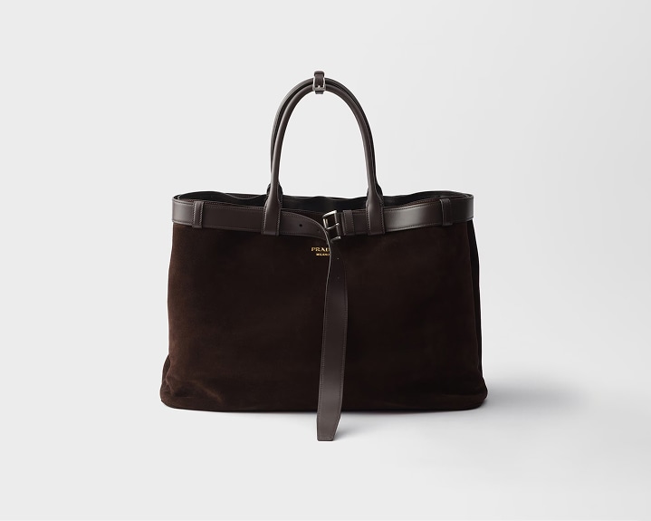 ブラック ベルト付 プラダ バックル ラージ レザー ハンドバッグ | PRADA