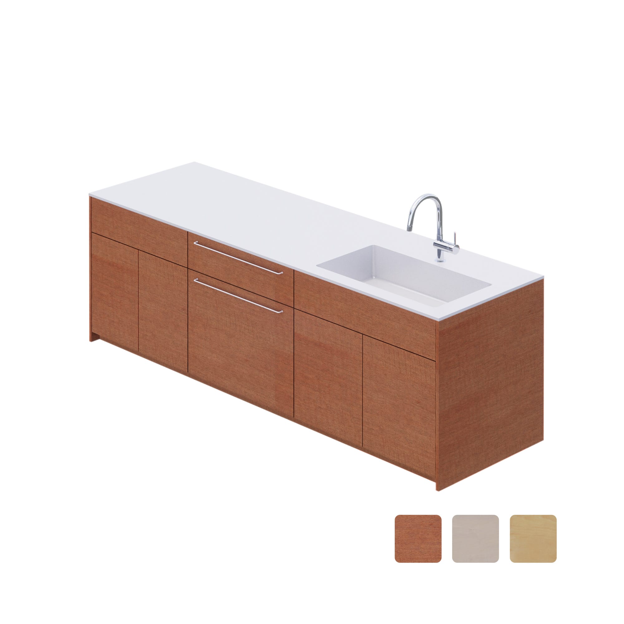 木製システムキッチン 対面型 W2440～2740 コンロなし | KB-KC022-42