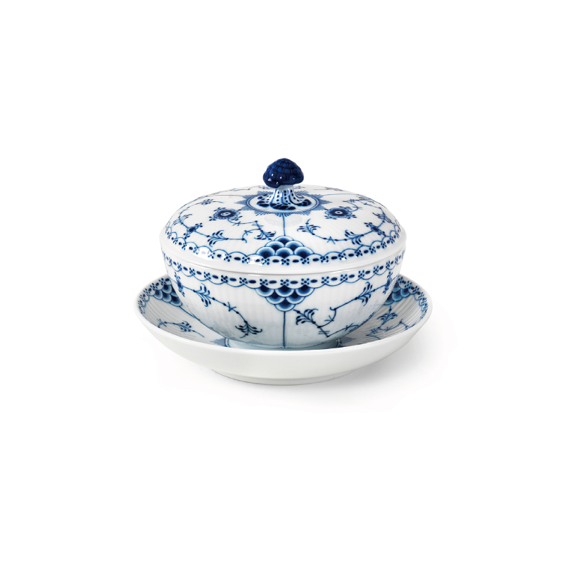 ブルーフルーテッド ハーフレース ボウル&ソーサー蓋つき|ロイヤル