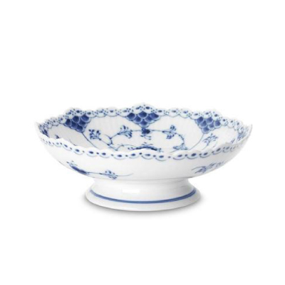 ブルーフルーテッド ハーフレース ケーキ ディッシュ 足つき 17.5cm