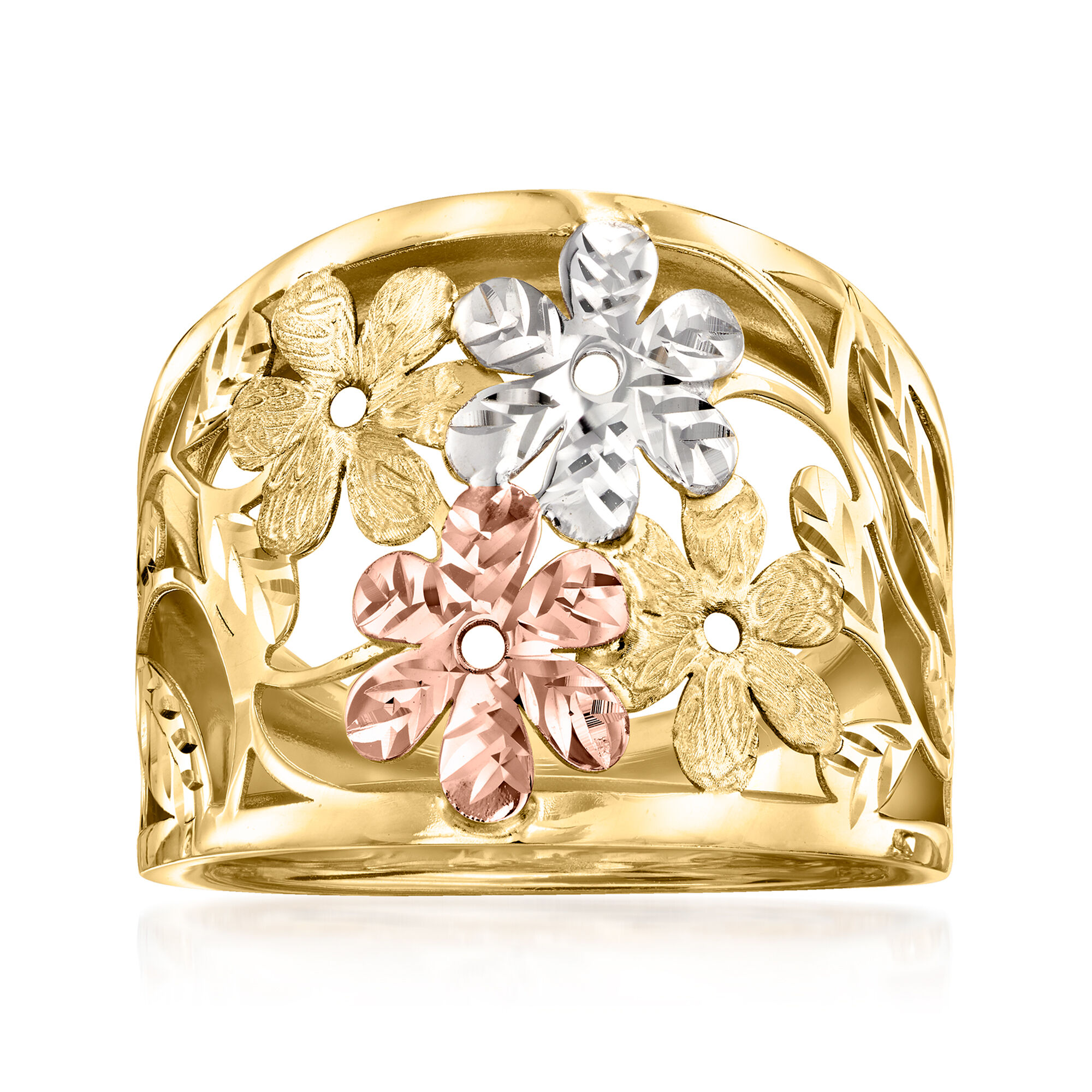 Italian 14kt Tri-Colored Gold Floral Ring | Ross Simons