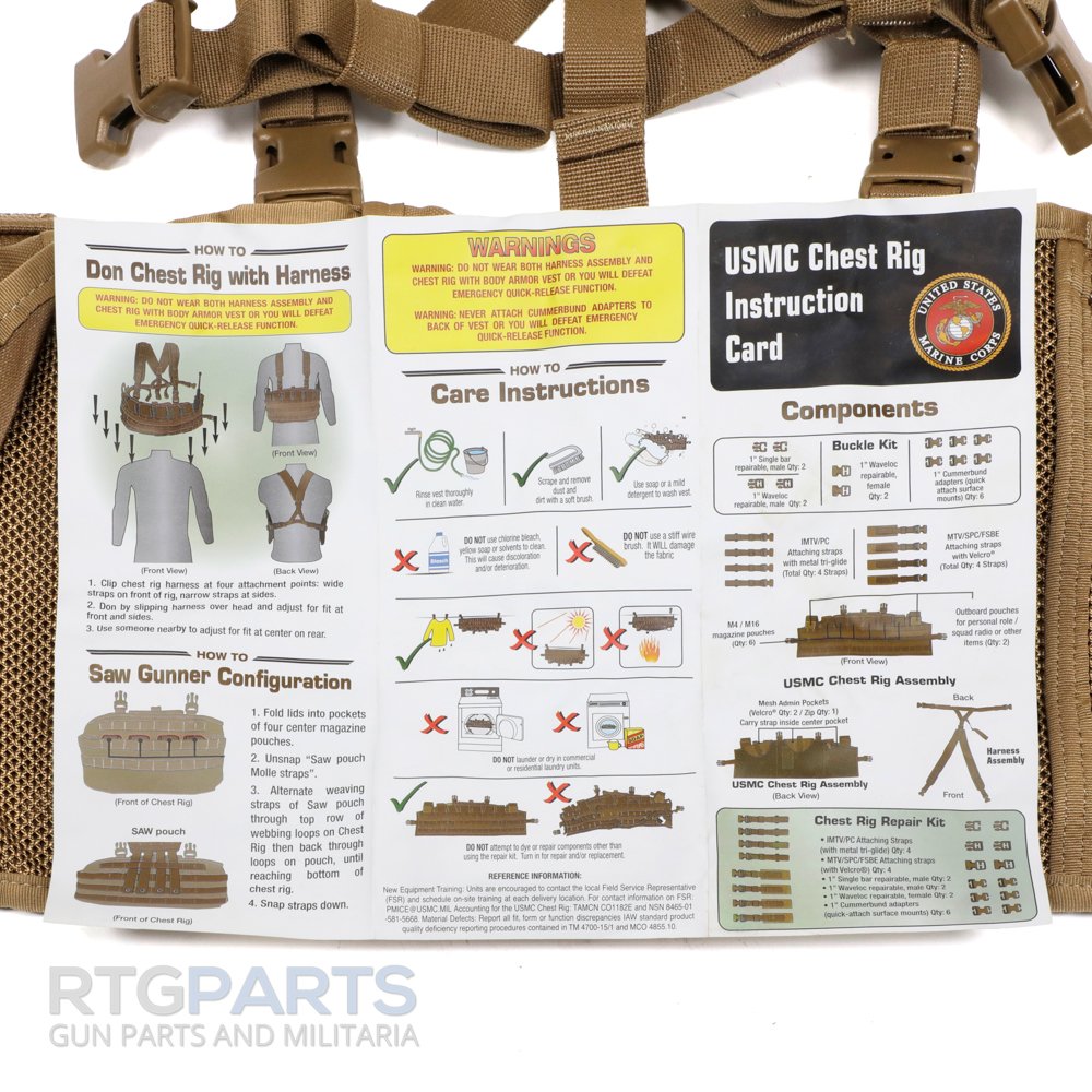RTG Parts USMC 8 Magazine Coyote Chest Rig, AR15 M4 30rd Mag