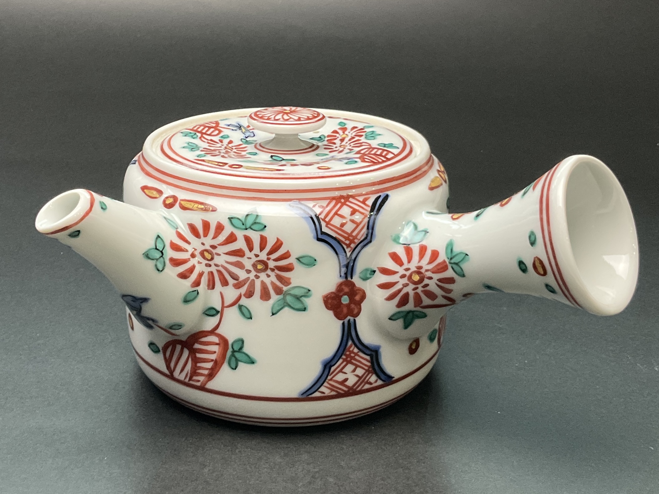 樂只苑 / 竹峰窯 赤絵草花急須