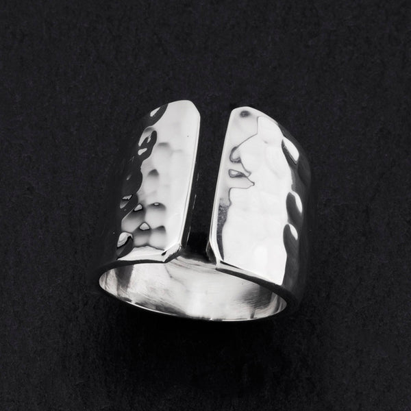 Hammered Silver Open Front Ring - Reveka Rose