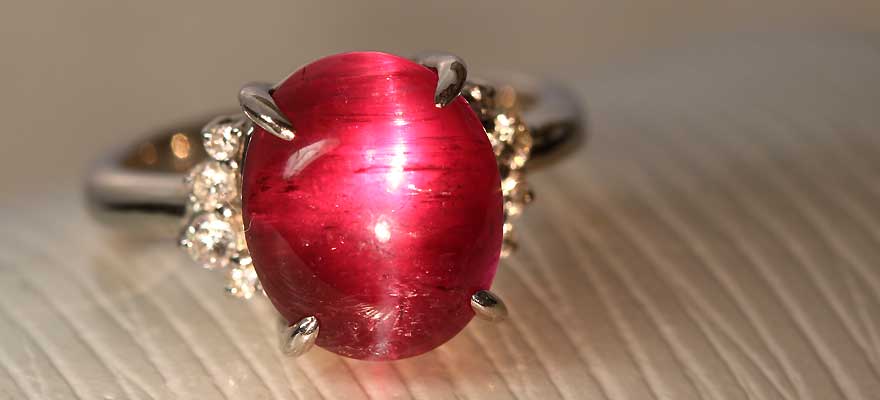 ピンクトルマリンキャッツアイ 6.1ct ダイヤモンド プラチナ リング