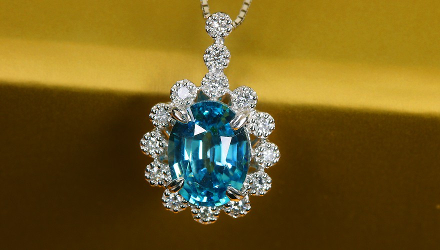 ブルージルコン 3.0ct ダイヤモンド プラチナ ネックレス【品質保証書
