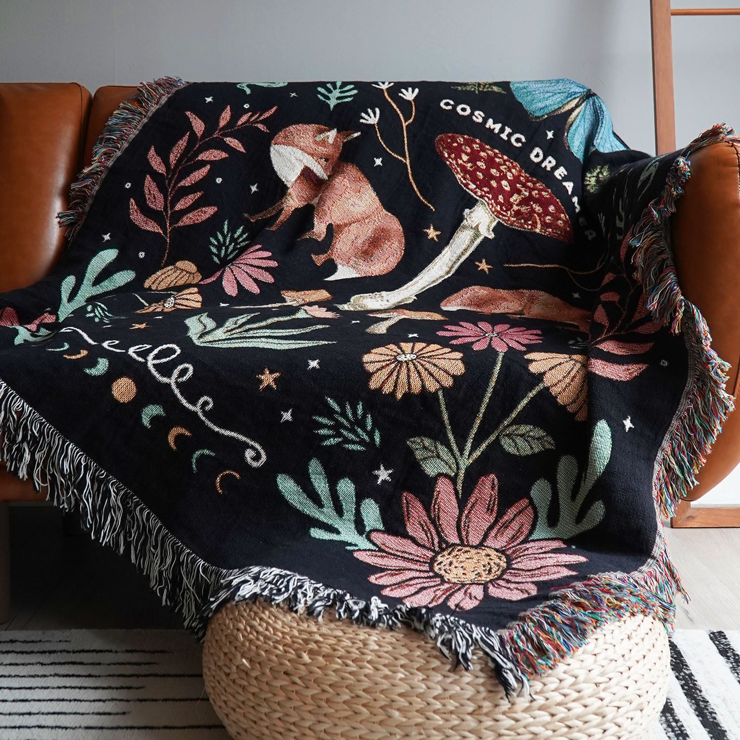 Cosmic Dreamer Whimsical Woven Throw Blanket – Relatable Basic