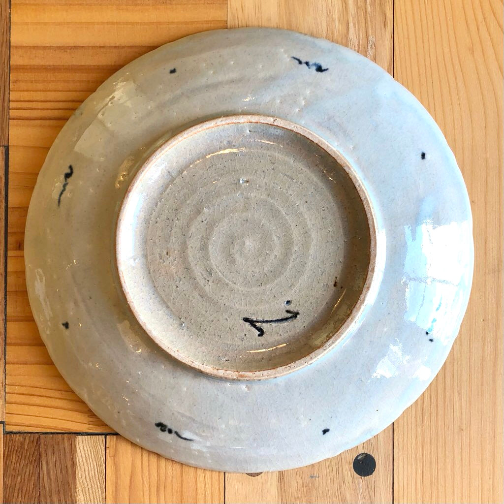 染付輪花大皿 6枚セット 藤田佳三 未使用 丸皿 中古 食器 プレート