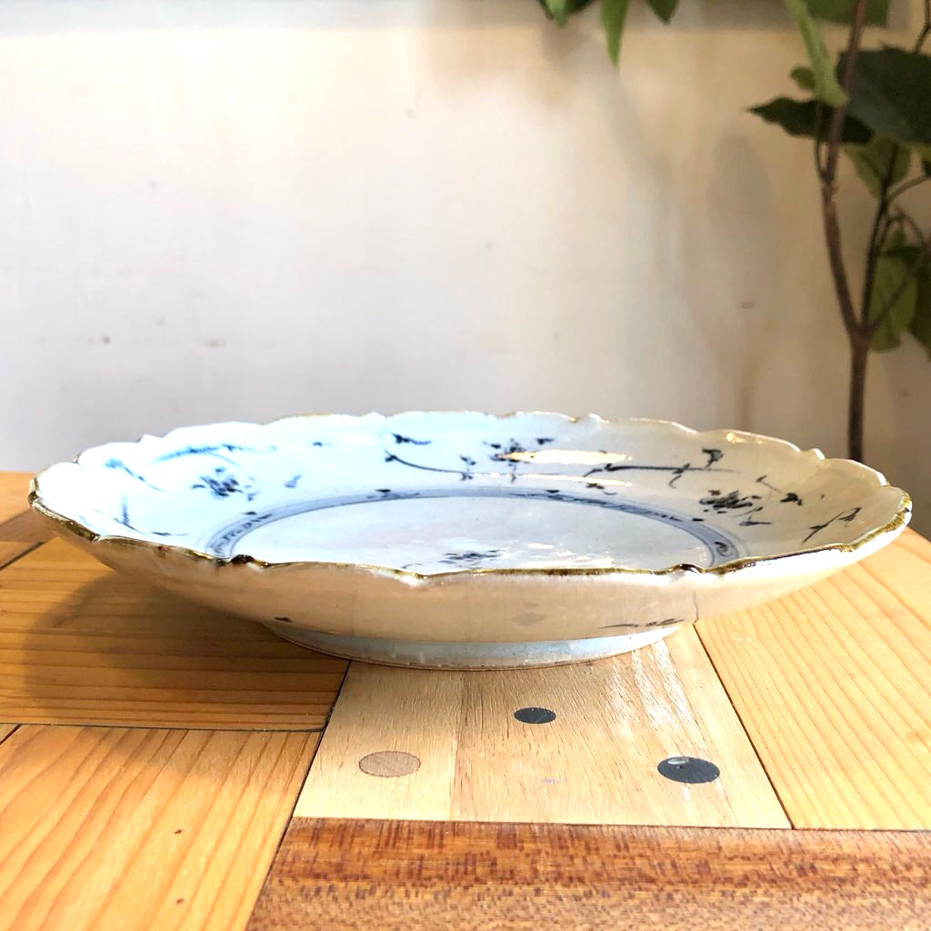 染付輪花大皿 6枚セット 藤田佳三 未使用 丸皿 中古 食器 プレート