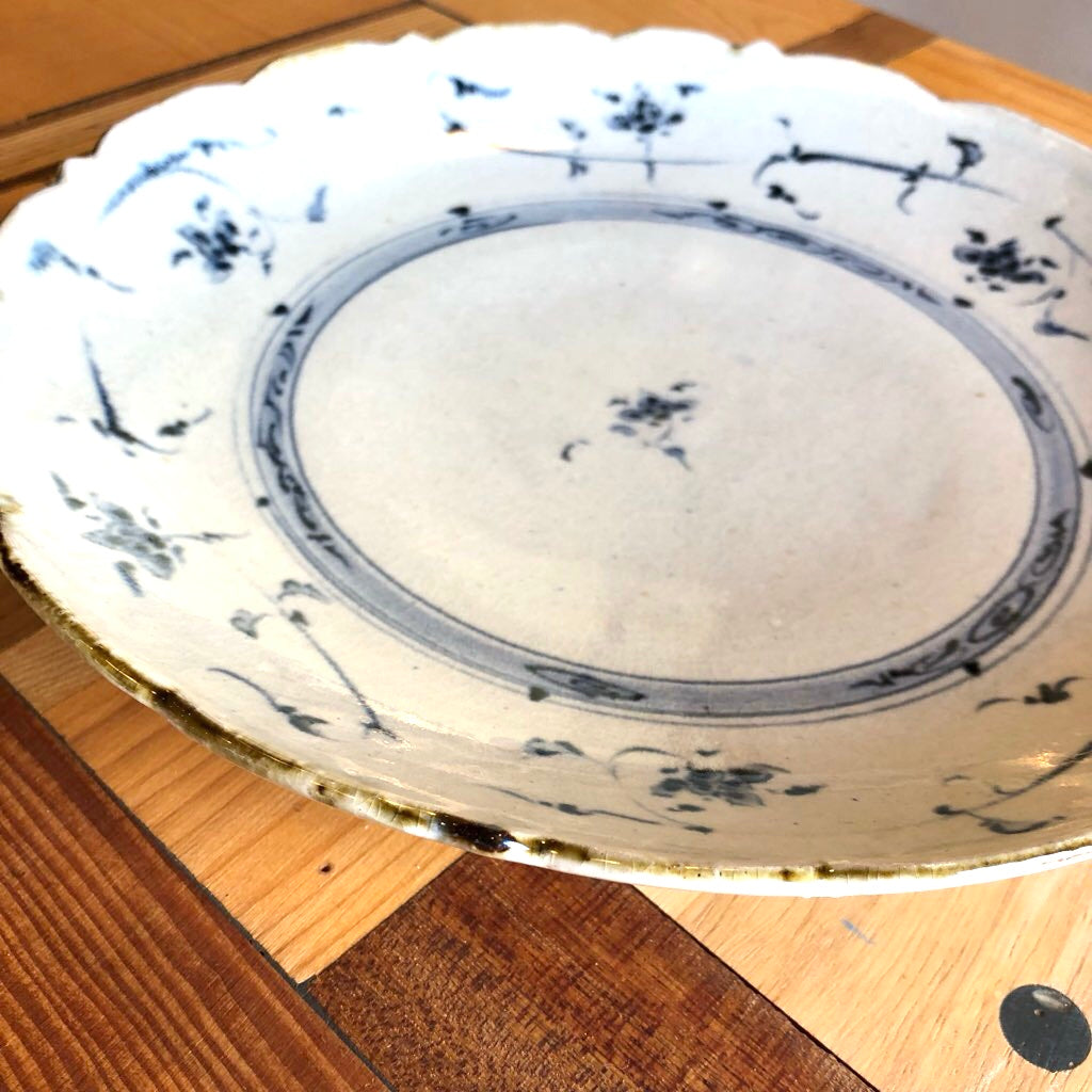 染付輪花大皿 6枚セット 藤田佳三 未使用 丸皿 中古 食器 プレート