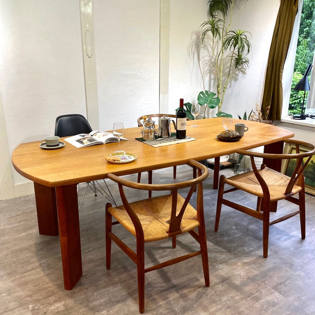 ナラ材ダイニングテーブル ローテーブル 無垢材 木目 2Way 長方形