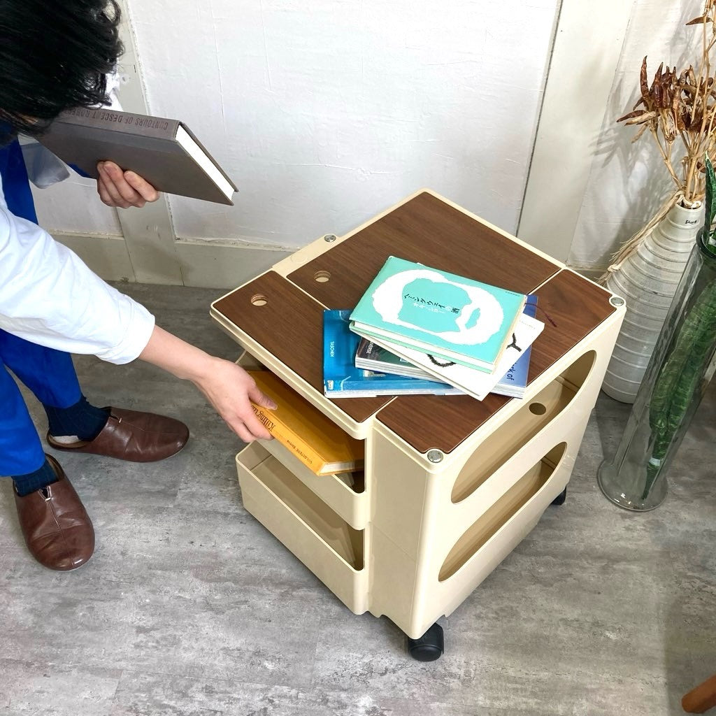 B-LINE ボビーワゴン 2段2トレイ ベージュ ウッドプレート付き 中古