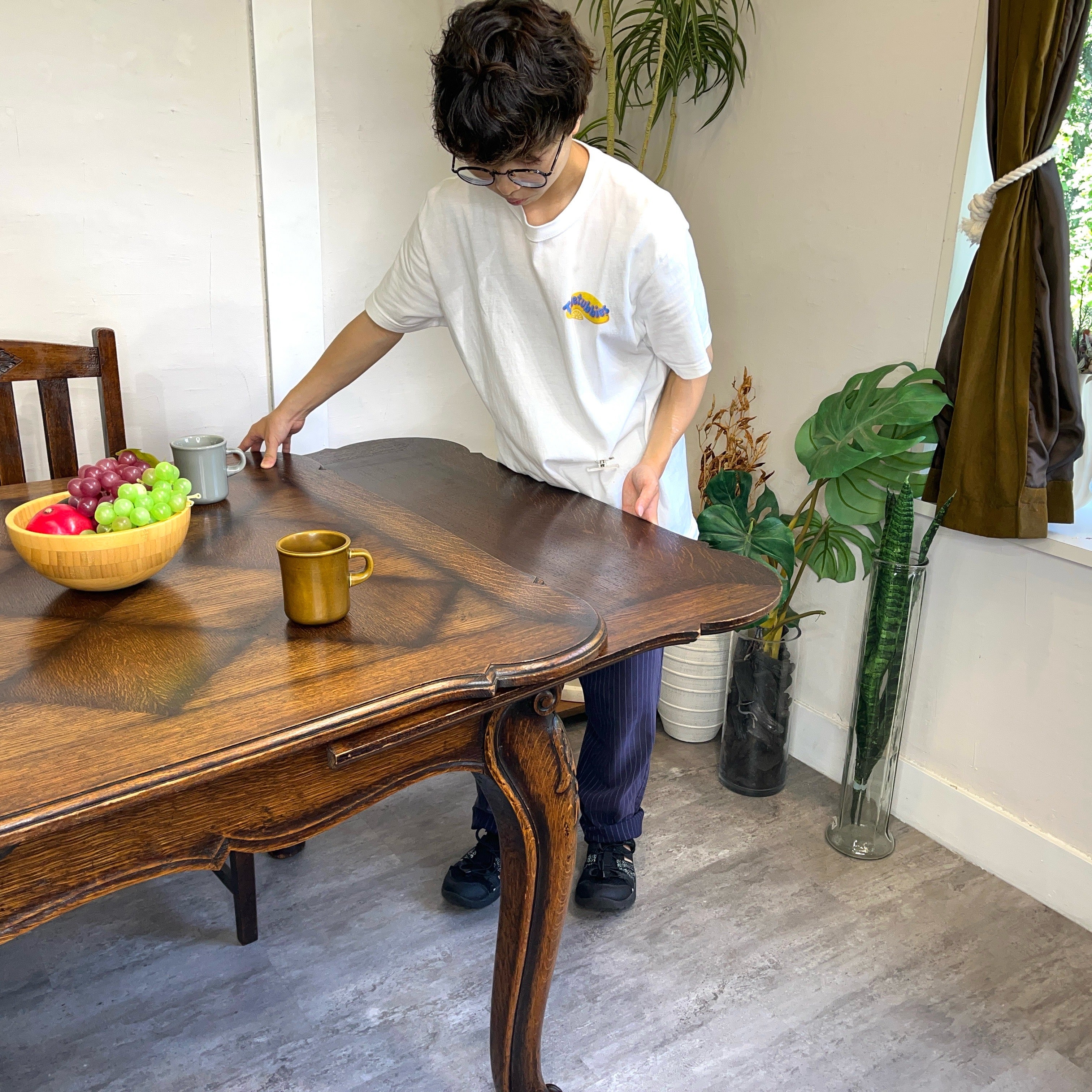 ドローリーフテーブル ダイニングテーブル 伸長式 フランス