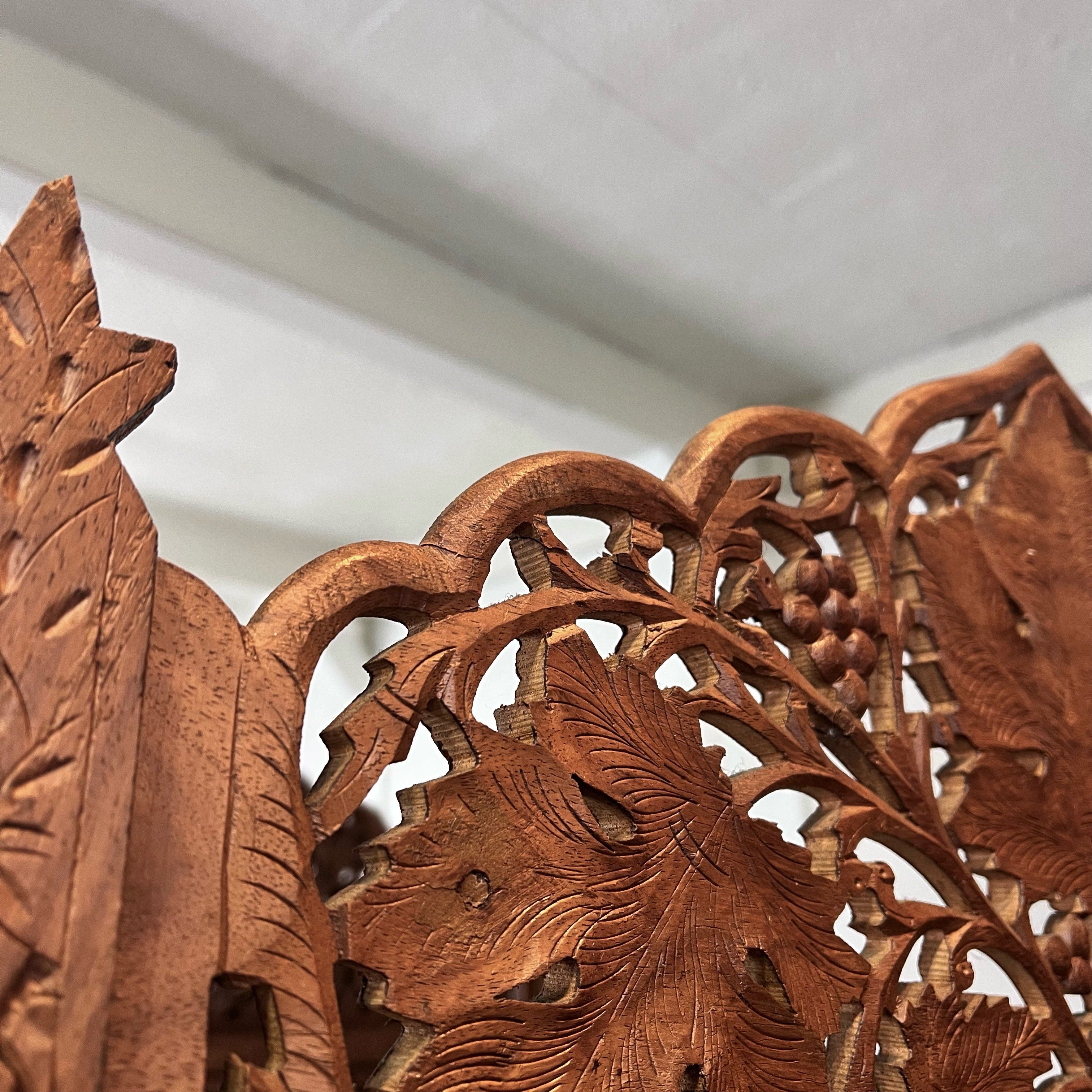 4連パーテーション チーク ヴィンテージ アジアン ぶどう 間仕切り 4連