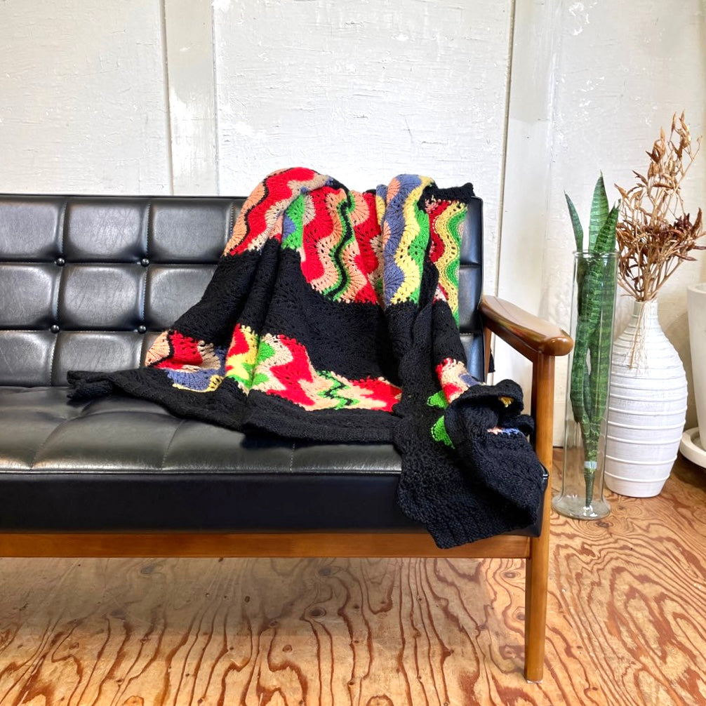 アメリカ雑貨 グラニーブランケット ビンテージ 手編みベッドカバー