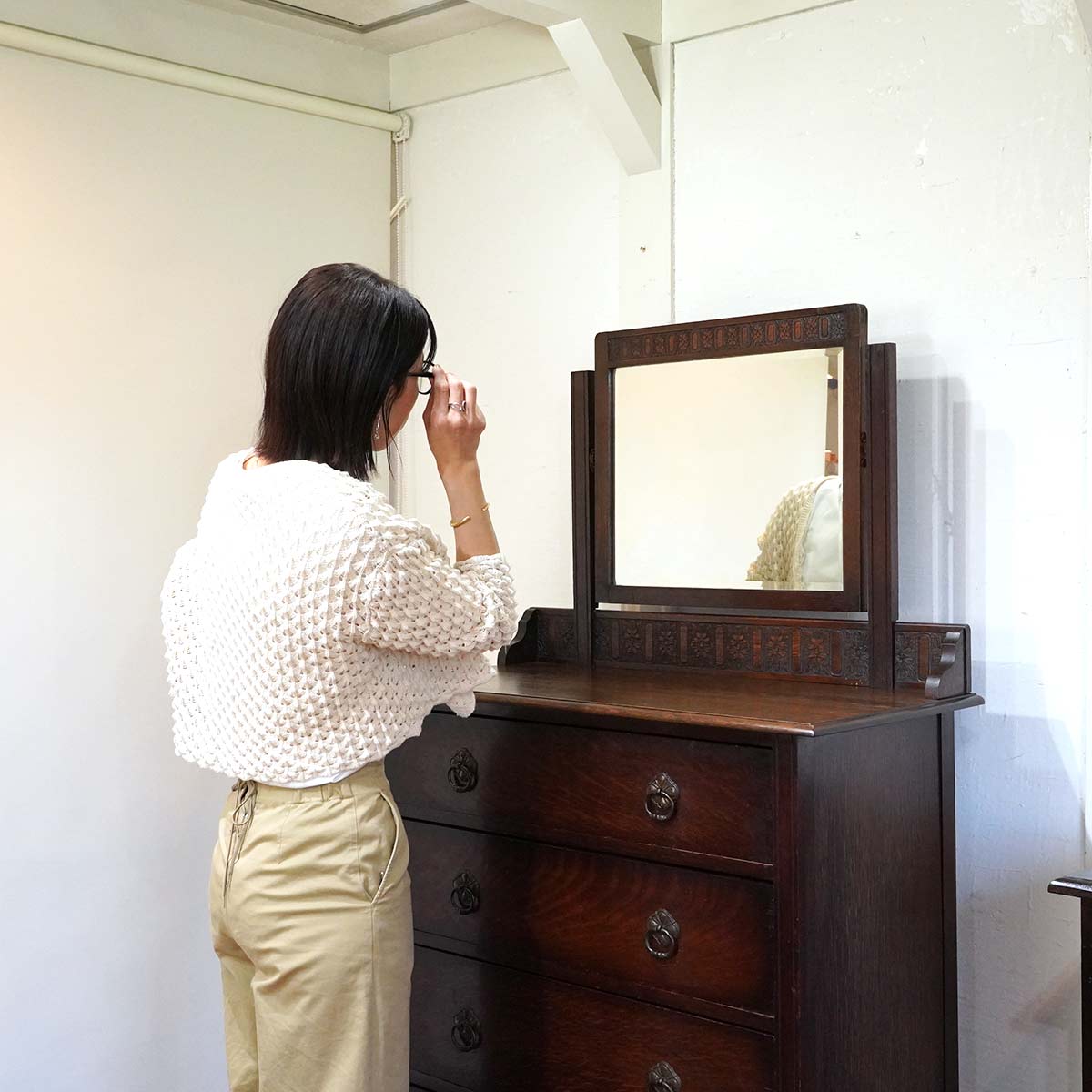 英国 アンティーク ミラーチェスト キャビネット ドレッサー ミラー