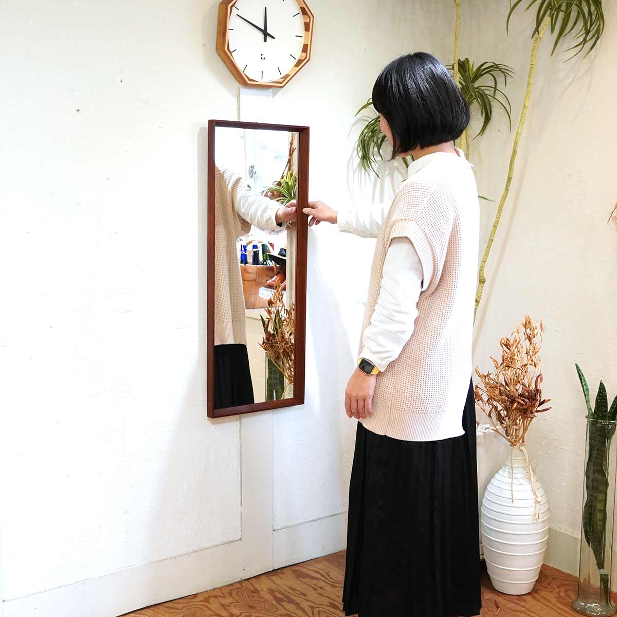 ウォールミラー 鏡 チーク材 デンマーク製 ヴィンテージ スリム 小さめ