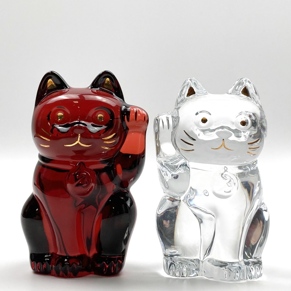 Baccarat バカラ まねき猫 クリスタル レッド クリスタル クリア 置物