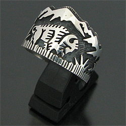 ホピ族 Gerald Lomaventema バッファロー オーバレイ リング 21号