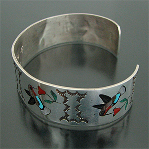 ズニ族 ハミングバード マルチストーン フラットインレイ バングル
