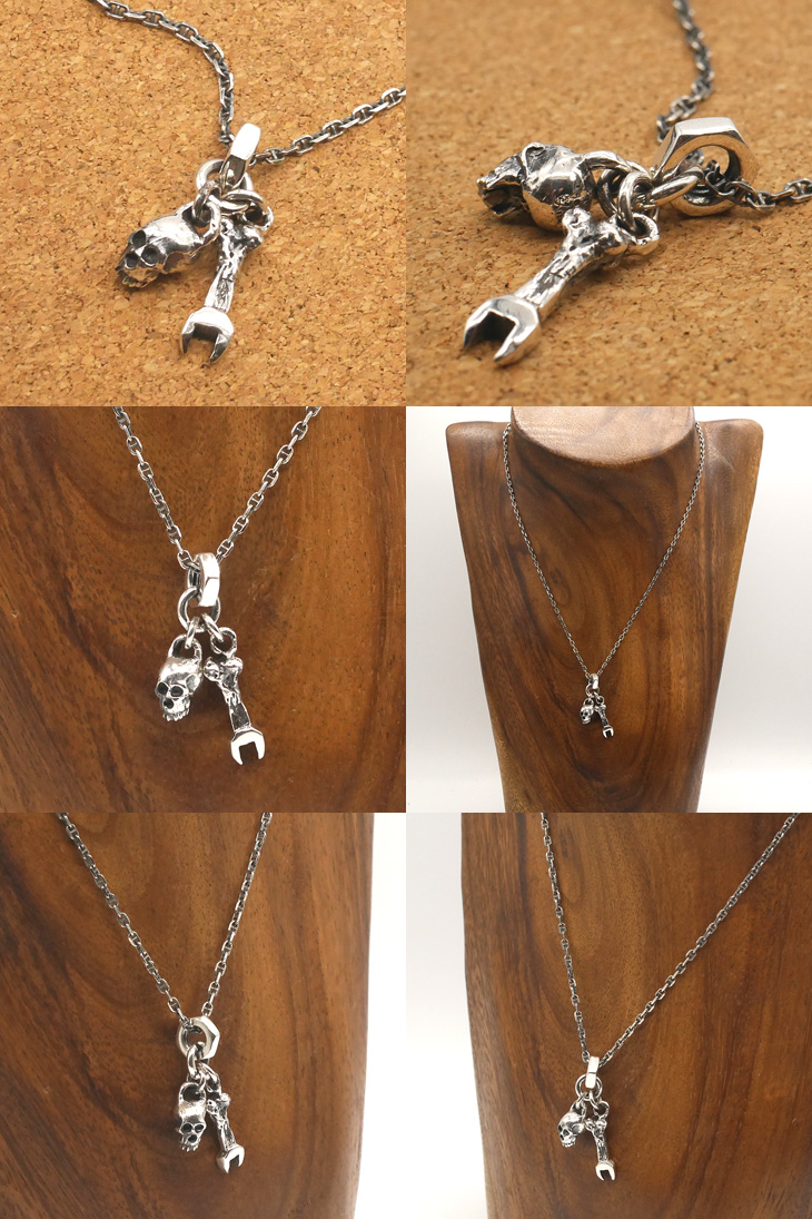 TOOL925 スカル×スパナ シルバーチャームペンダント 【チェーン付き