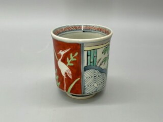 五代 佐藤走波『染錦鷺絵 ゆのみ』 ｜骨董品買取 緑和堂