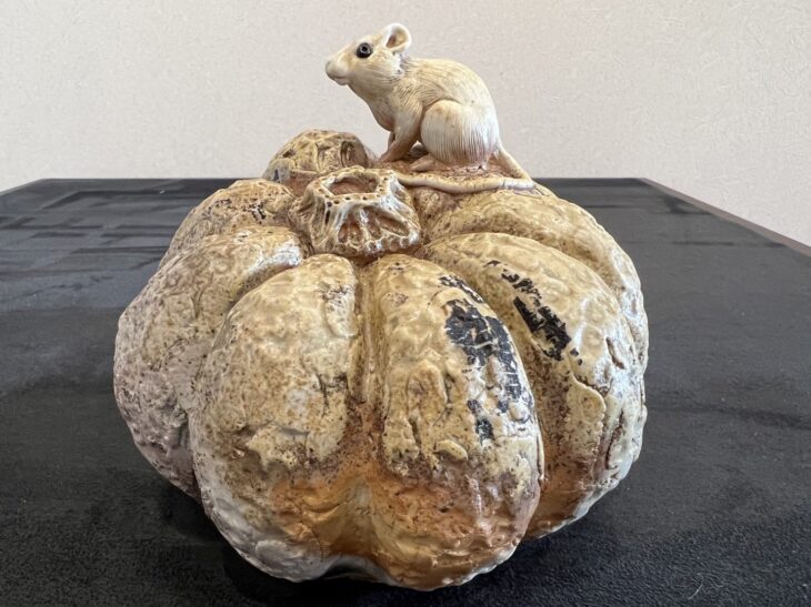 木村 玉舟 作「備前 鼠 置物」 ｜骨董品買取 緑和堂