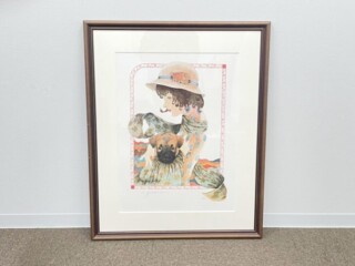 米倉斉加年 作 『娘と小犬 リトグラフ』 ｜骨董品買取 緑和堂