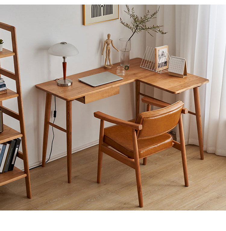 デスク 書斎デスク ワークデスク L字デザイン チェリー材