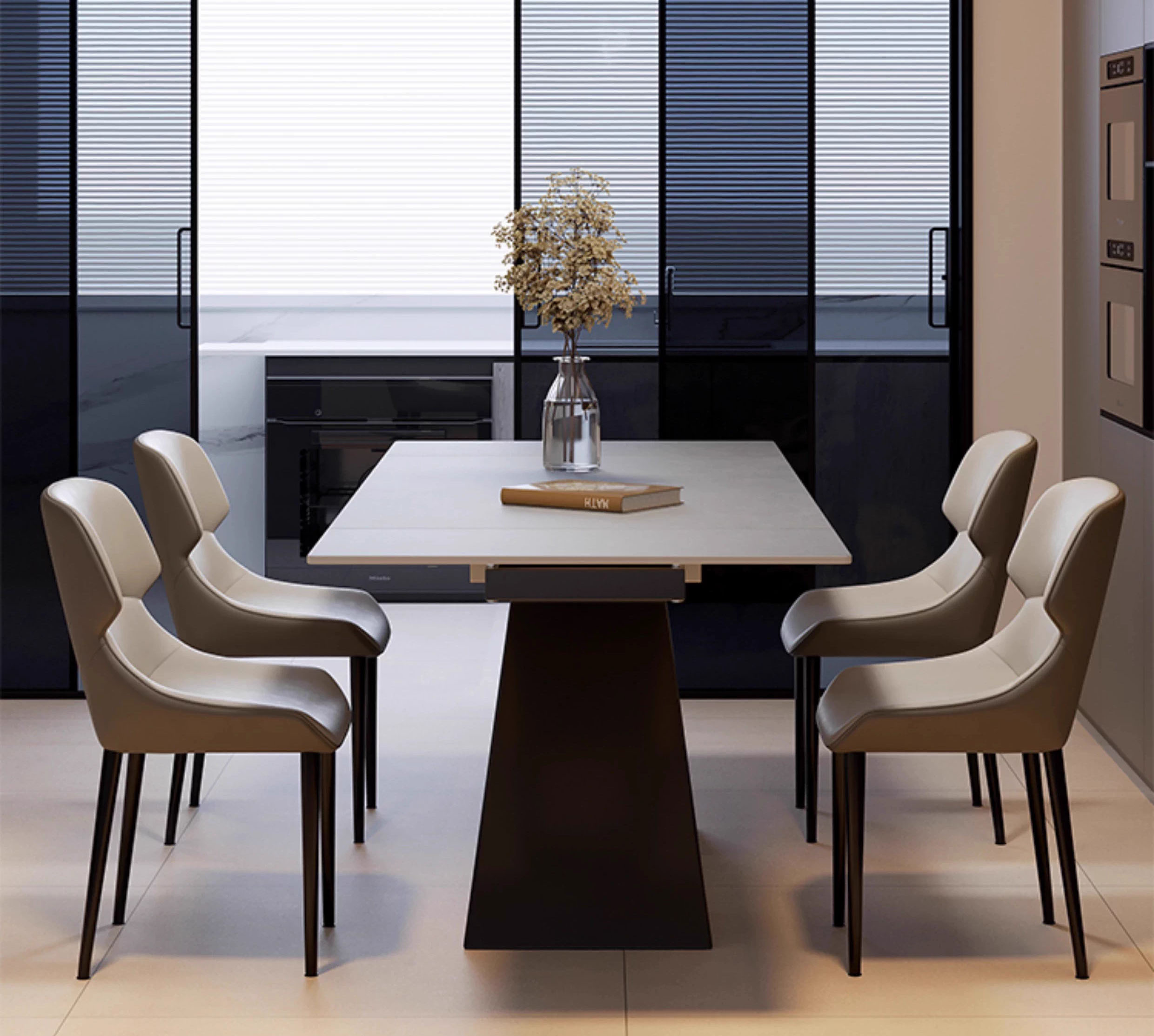 伸長式ダイニングテーブル セラミック天板 4人掛け 6人掛け 大理石柄