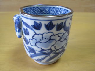 清水焼 呉須一閑人草花湯呑 岩華窯